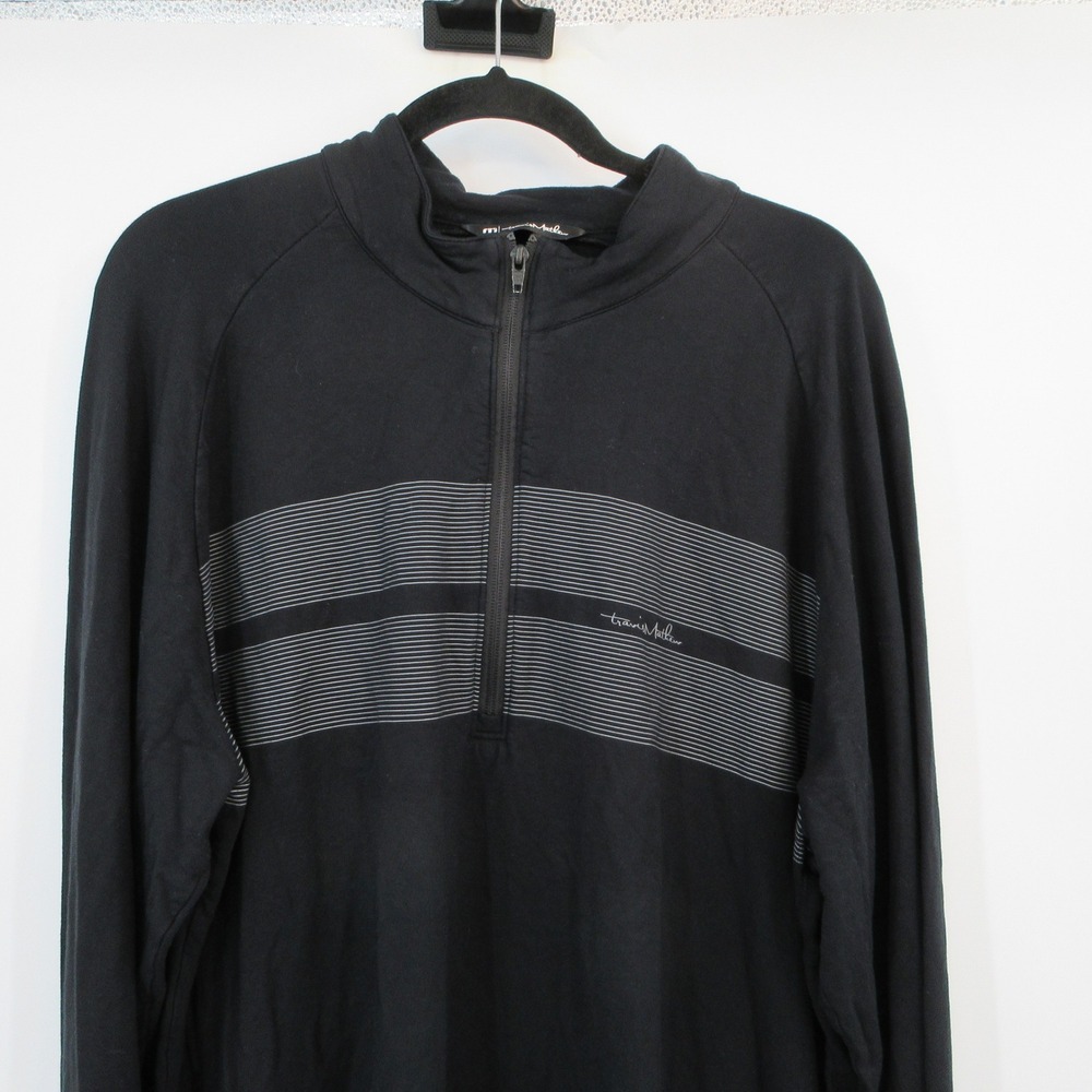 TravisMathew Mens XXL Black Striped Quarter Zip Pullover Long Sleeve Golf Shirt
